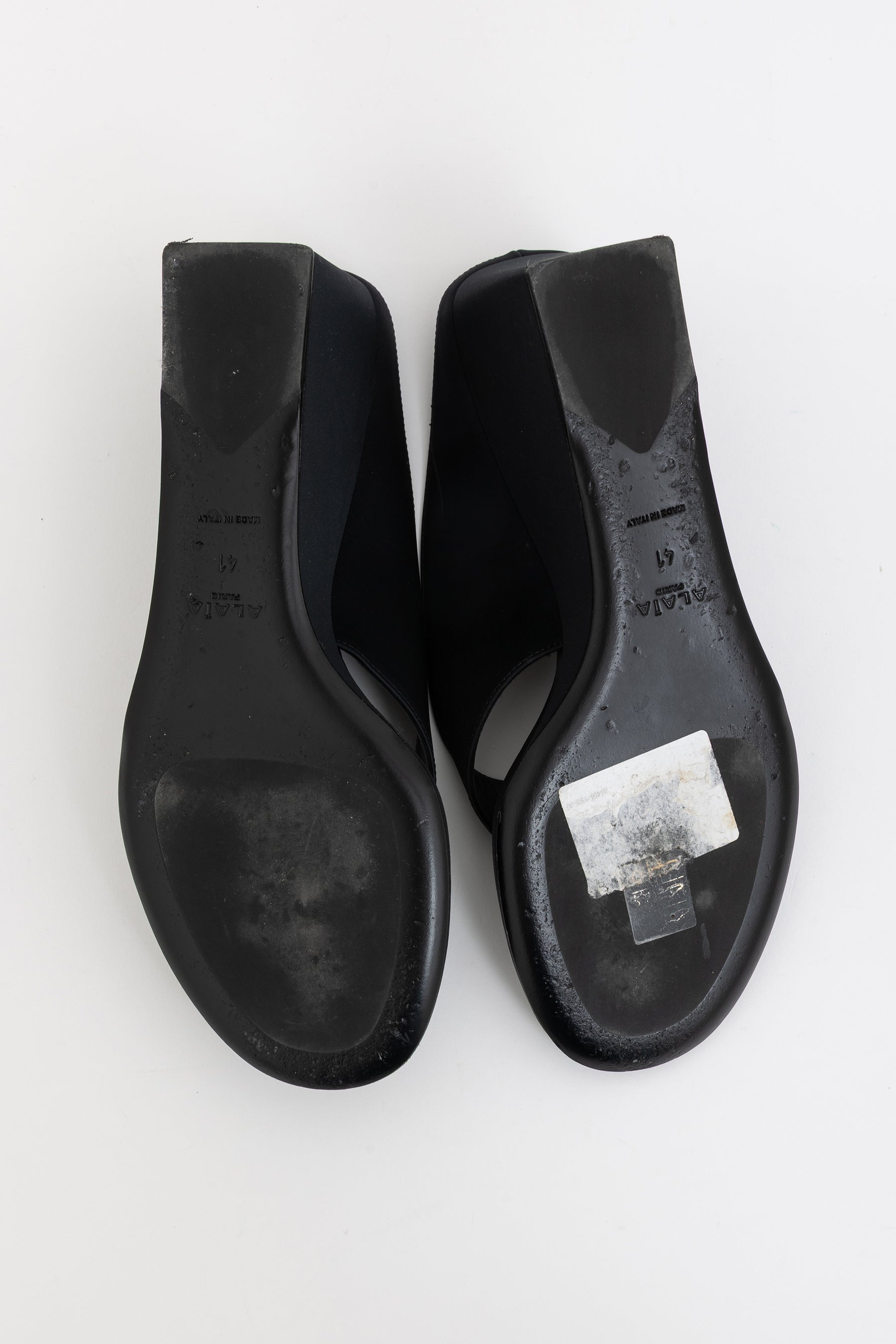 Cube Wedge Satin Thong Mules