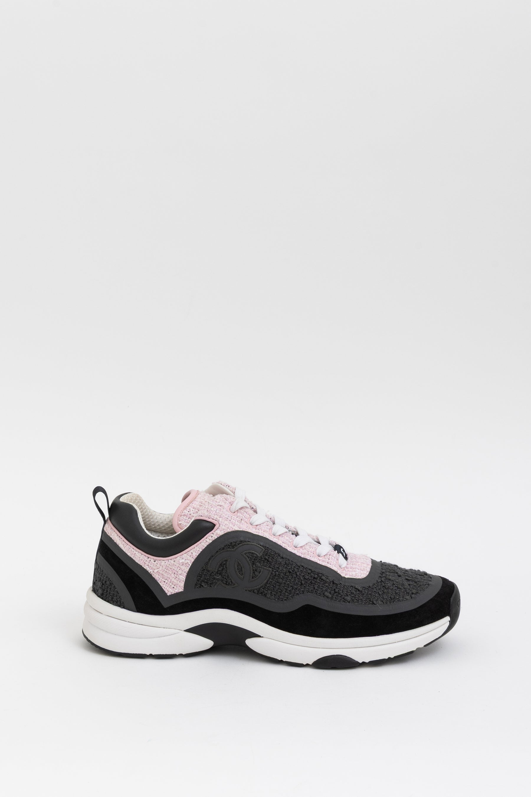 Grey & Pink Tweed CC Sneakers