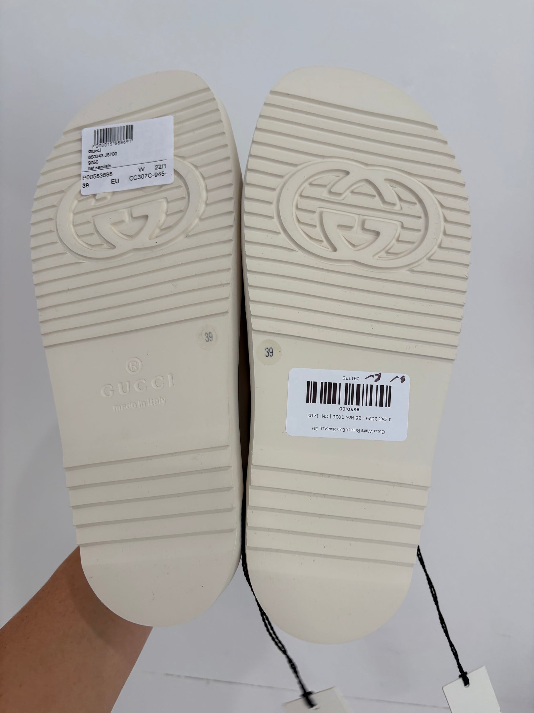 Gucci White Rubber Dad Sandals, 39