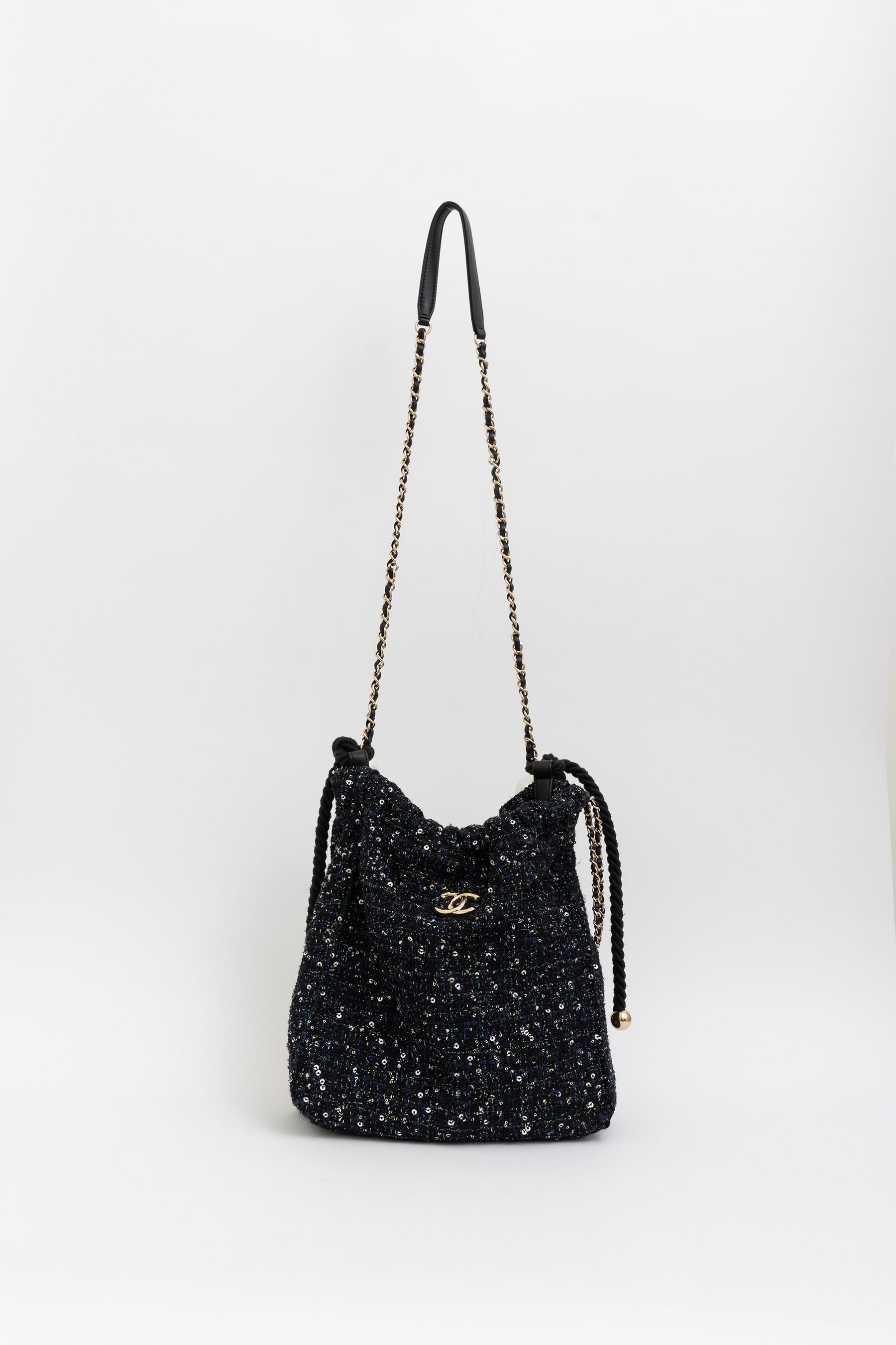 Tweed Pearl Handle Drawstring Bag