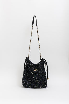 Tweed Pearl Handle Drawstring Bag