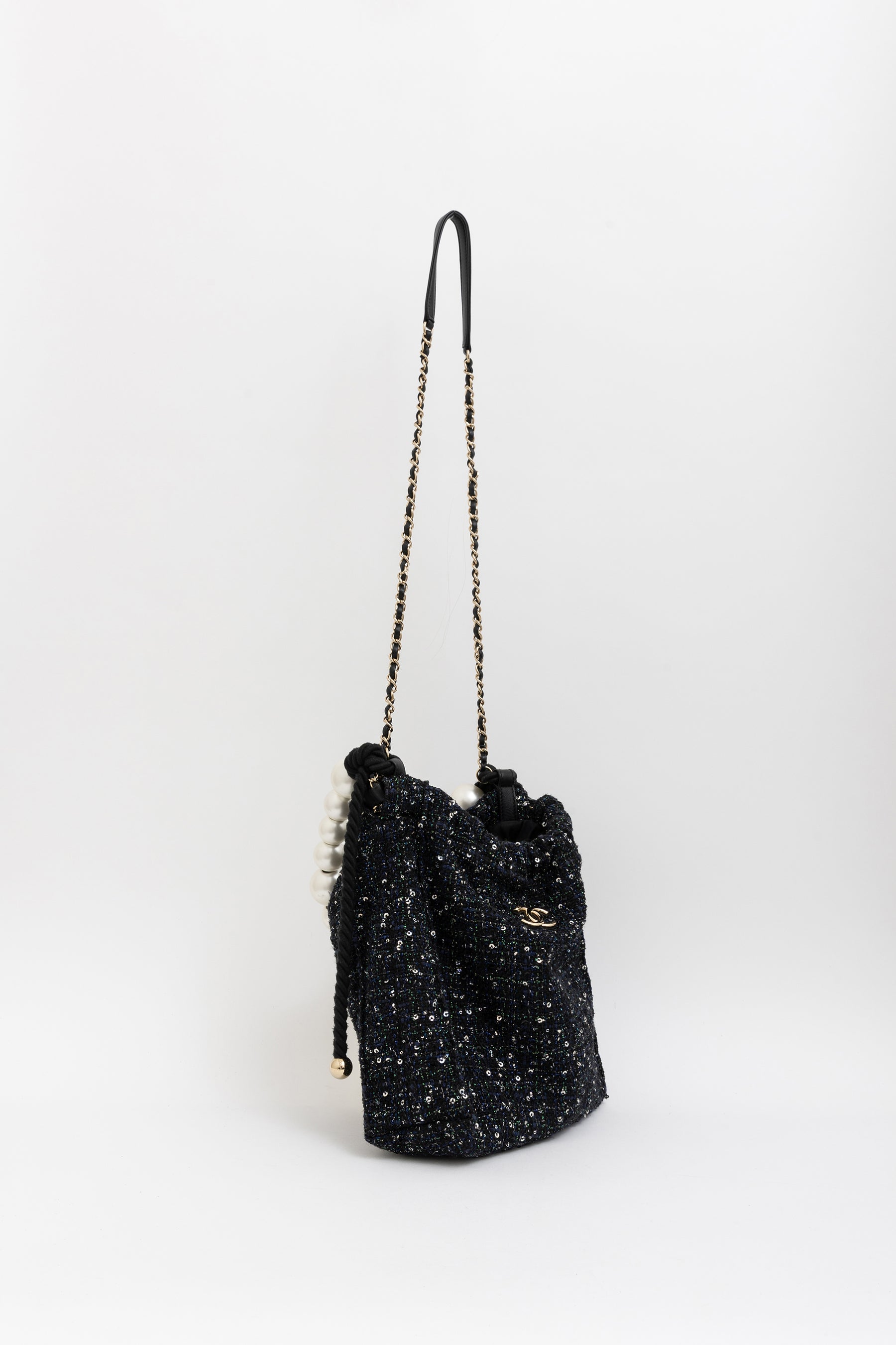 Tweed Pearl Handle Drawstring Bag