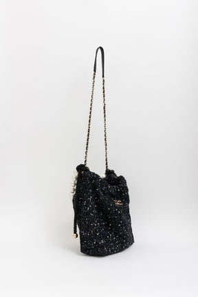 Tweed Pearl Handle Drawstring Bag