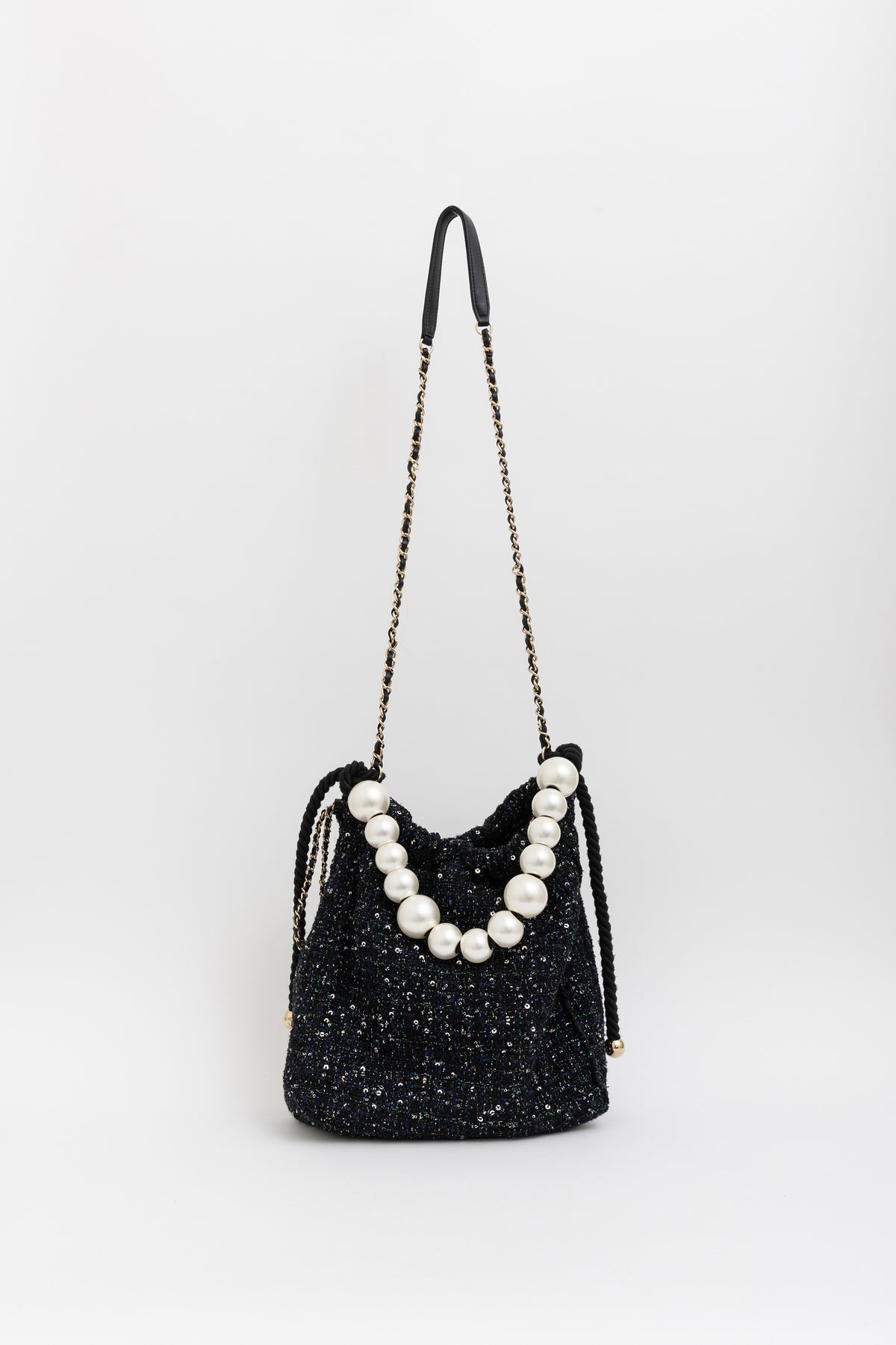 Tweed Pearl Handle Drawstring Bag