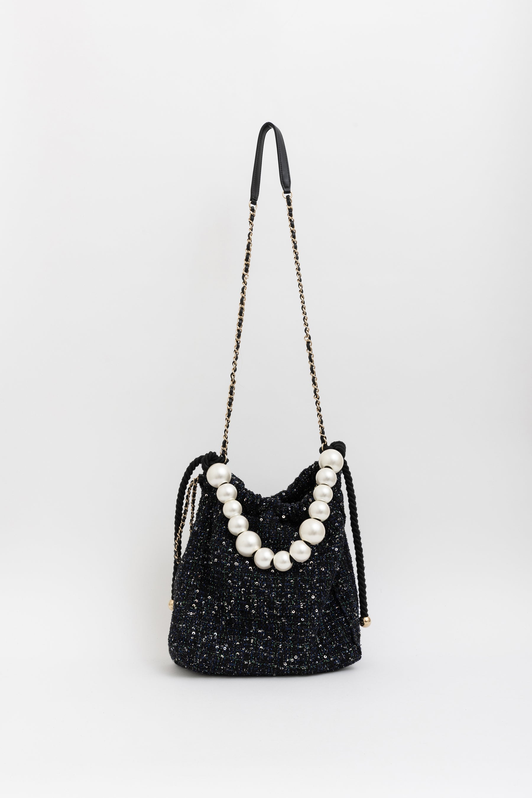 Tweed Pearl Handle Drawstring Bag