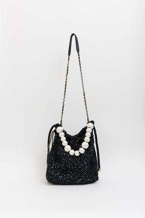 Tweed Pearl Handle Drawstring Bag