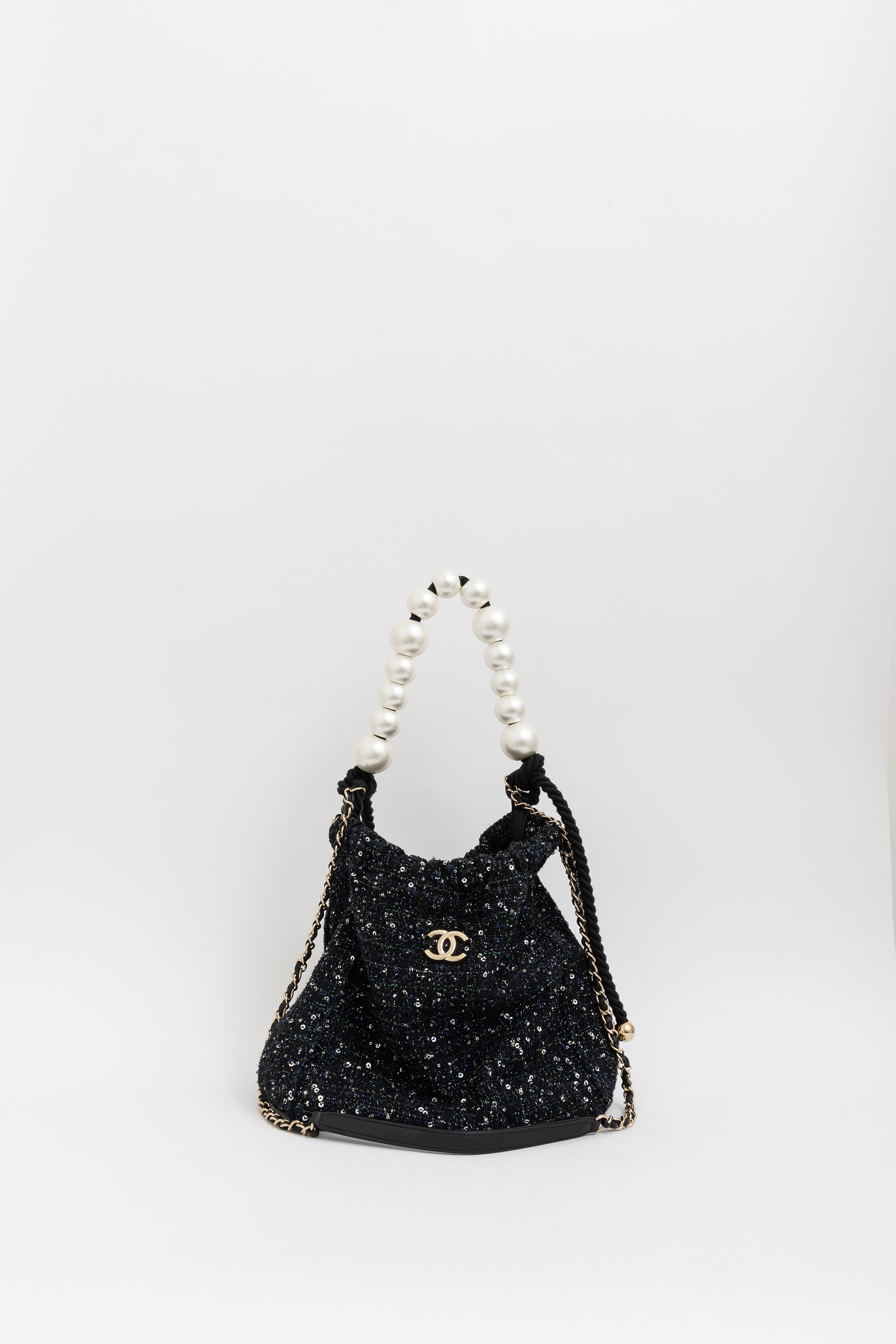 Tweed Pearl Handle Drawstring Bag