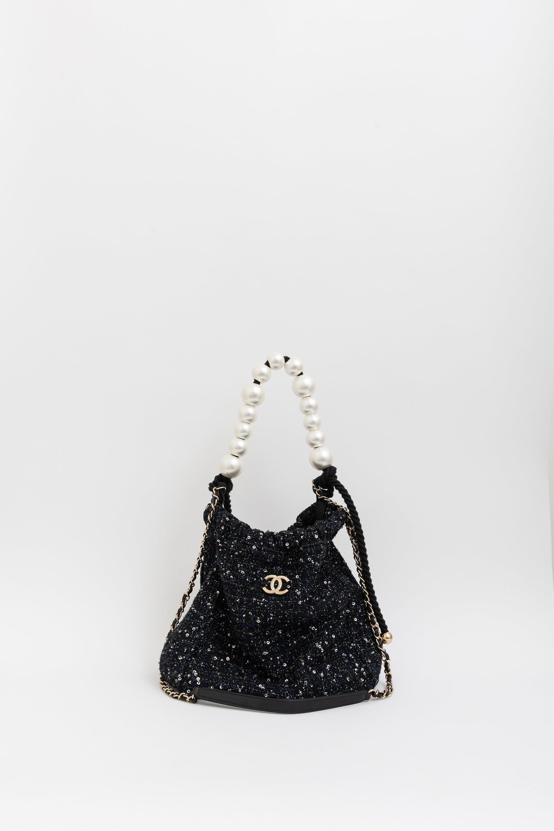 Tweed Pearl Handle Drawstring Bag