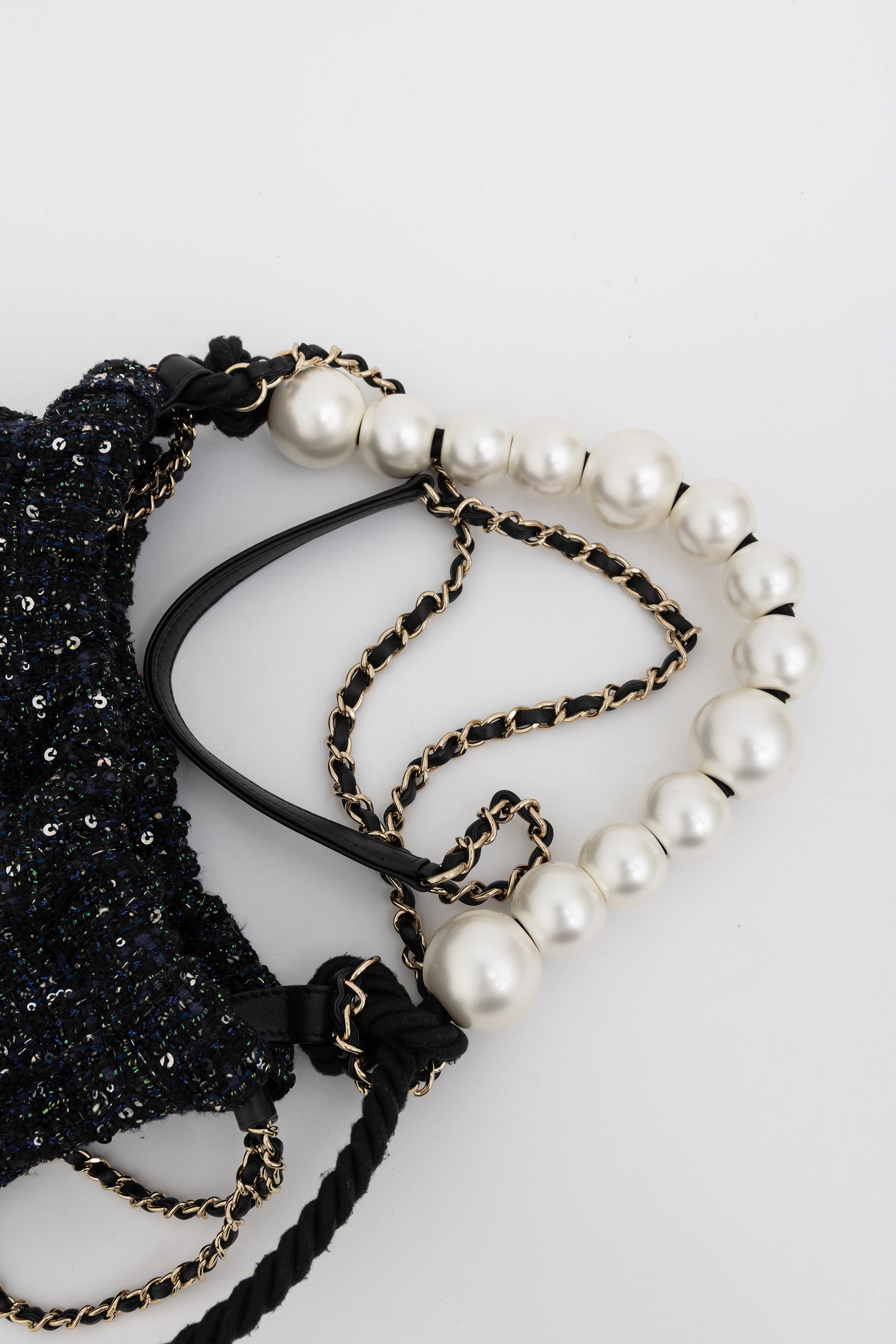 Tweed Pearl Handle Drawstring Bag