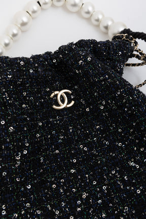 Tweed Pearl Handle Drawstring Bag