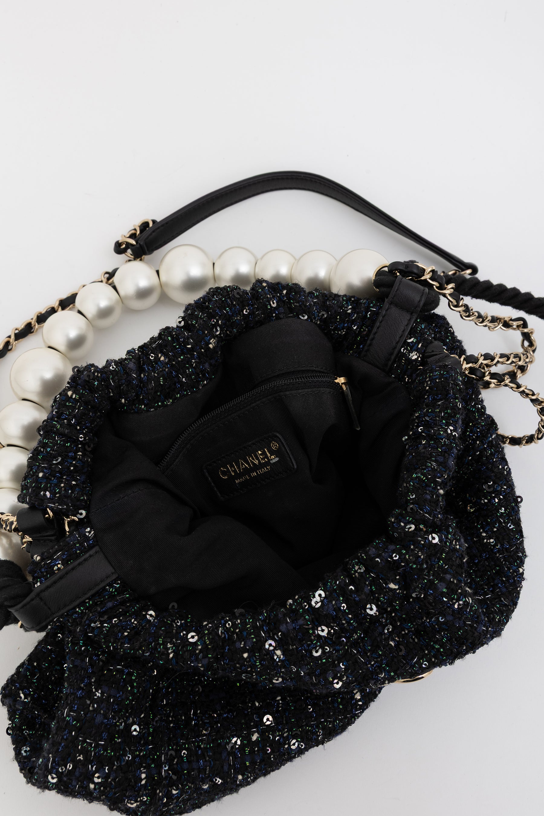 Tweed Pearl Handle Drawstring Bag