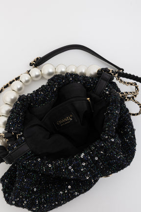 Tweed Pearl Handle Drawstring Bag