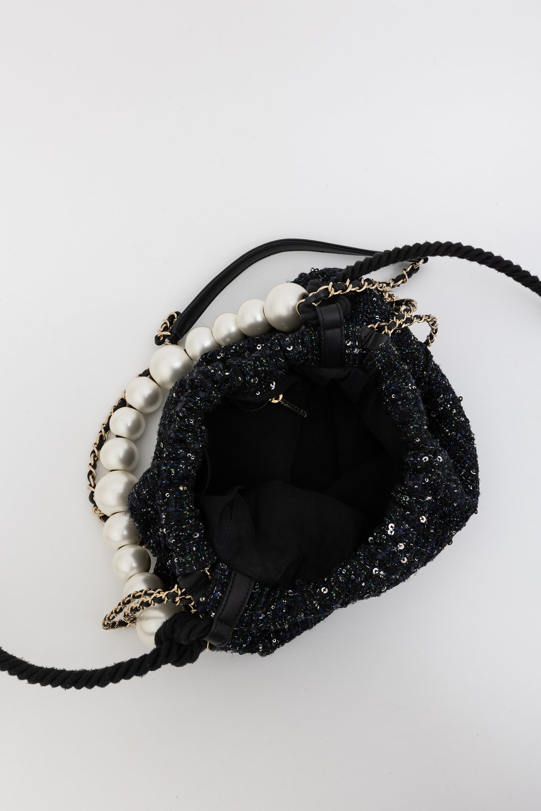 Tweed Pearl Handle Drawstring Bag