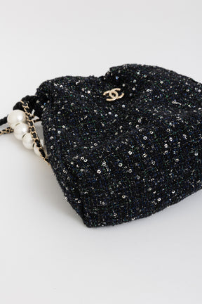 Tweed Pearl Handle Drawstring Bag