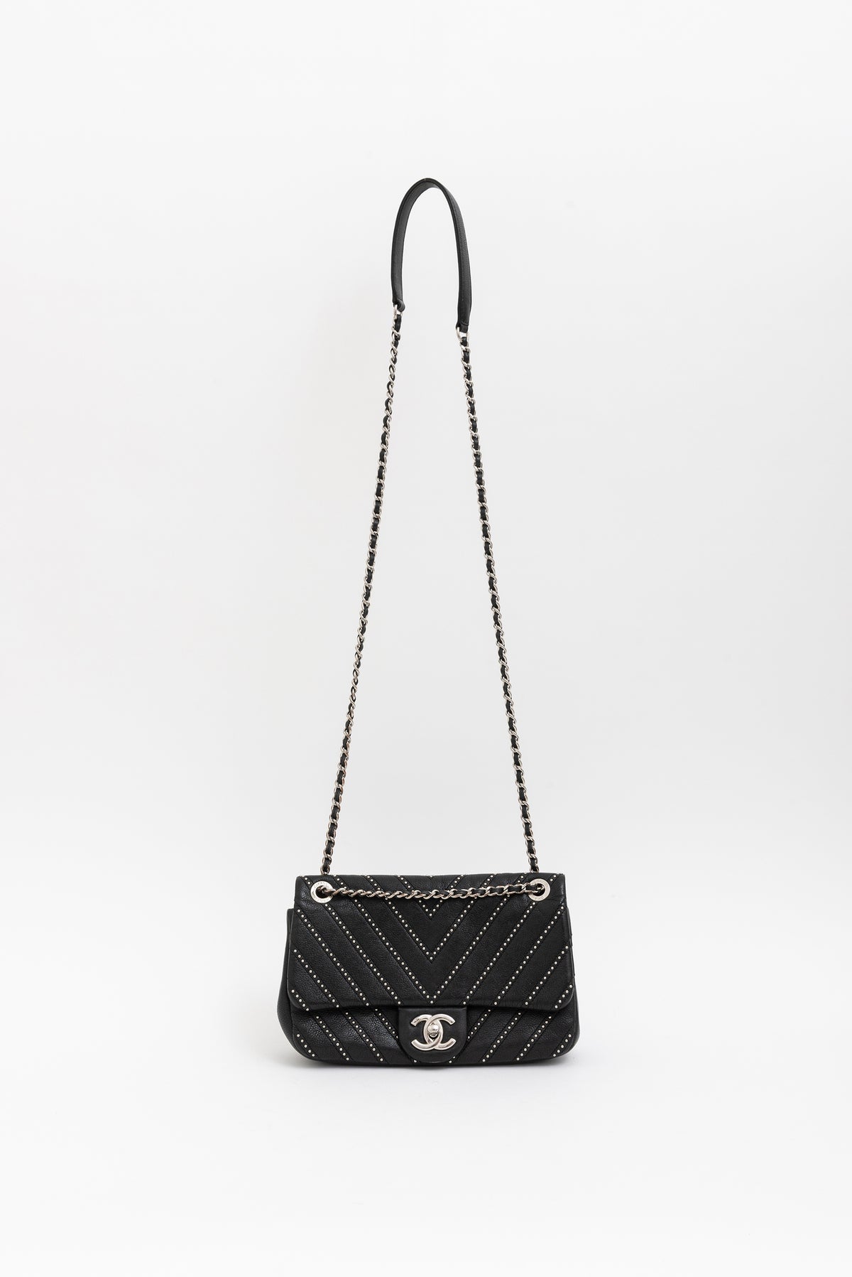 Studded Chevron Flap Bag