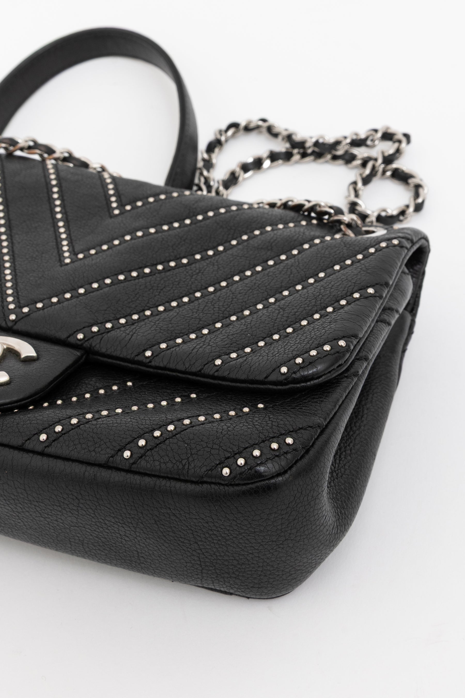 Studded Chevron Flap Bag