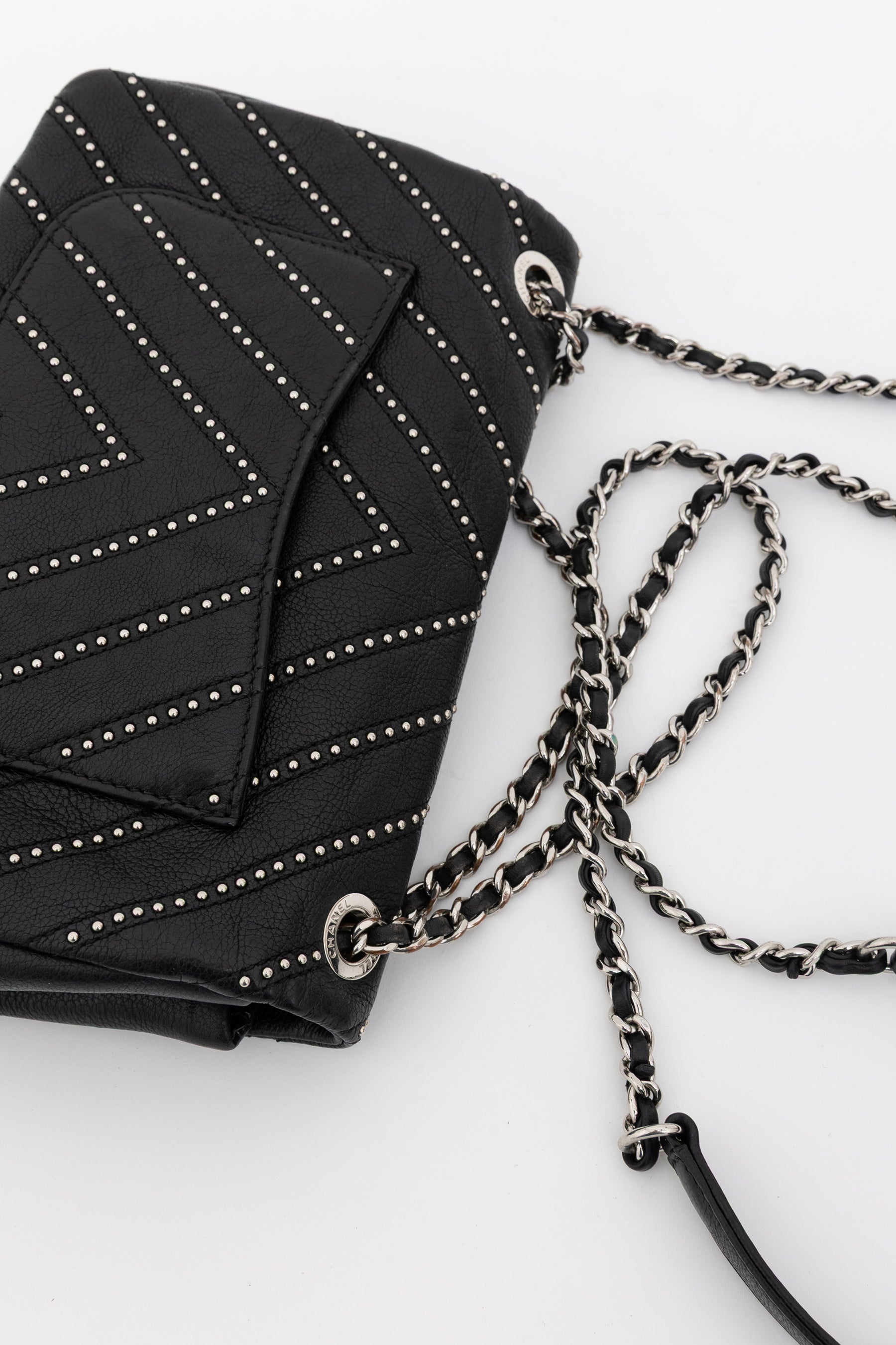 Studded Chevron Flap Bag