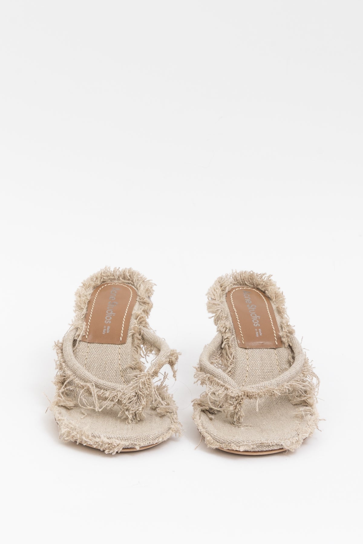 Beige Linen Heeled Sandals