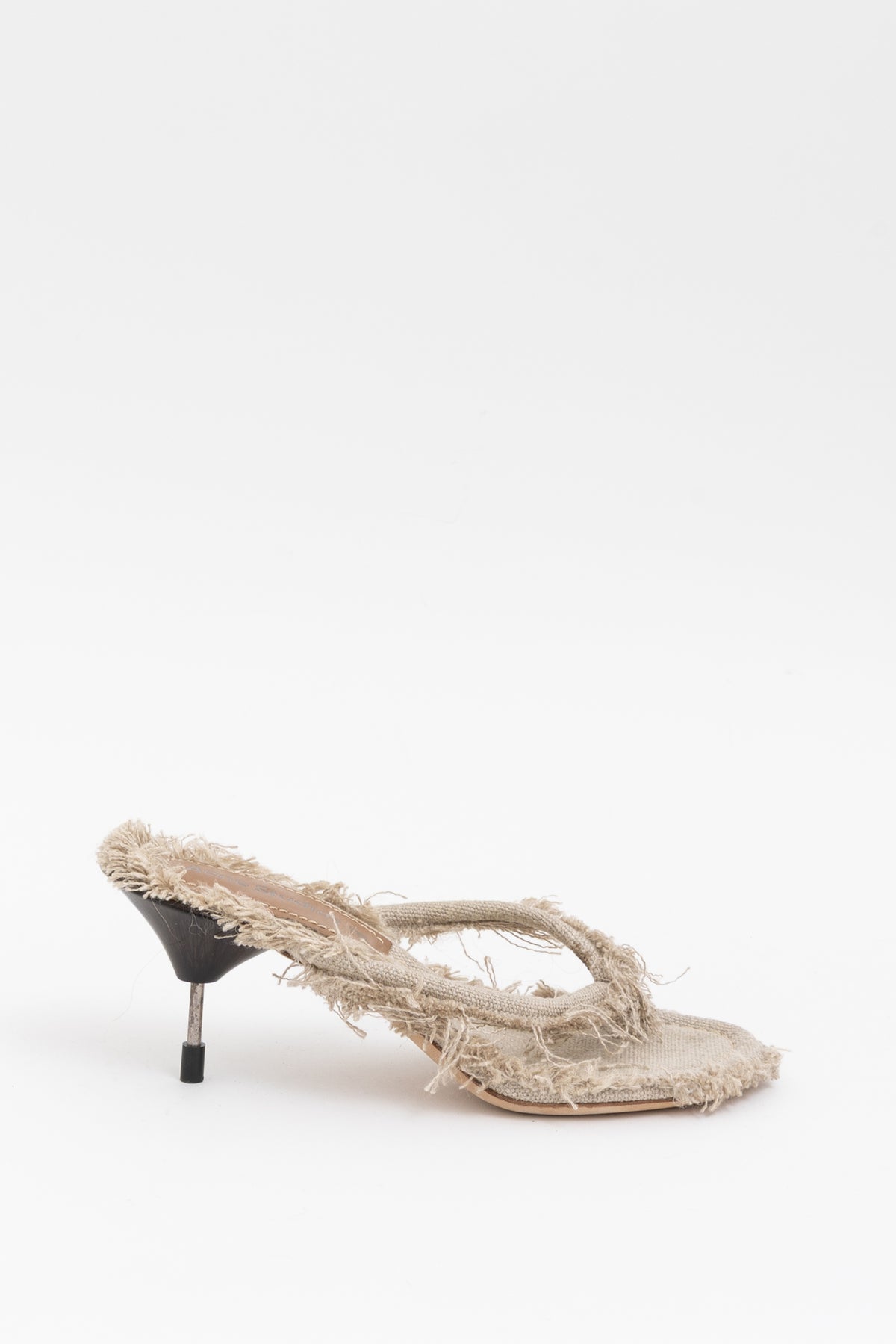 Beige Linen Heeled Sandals