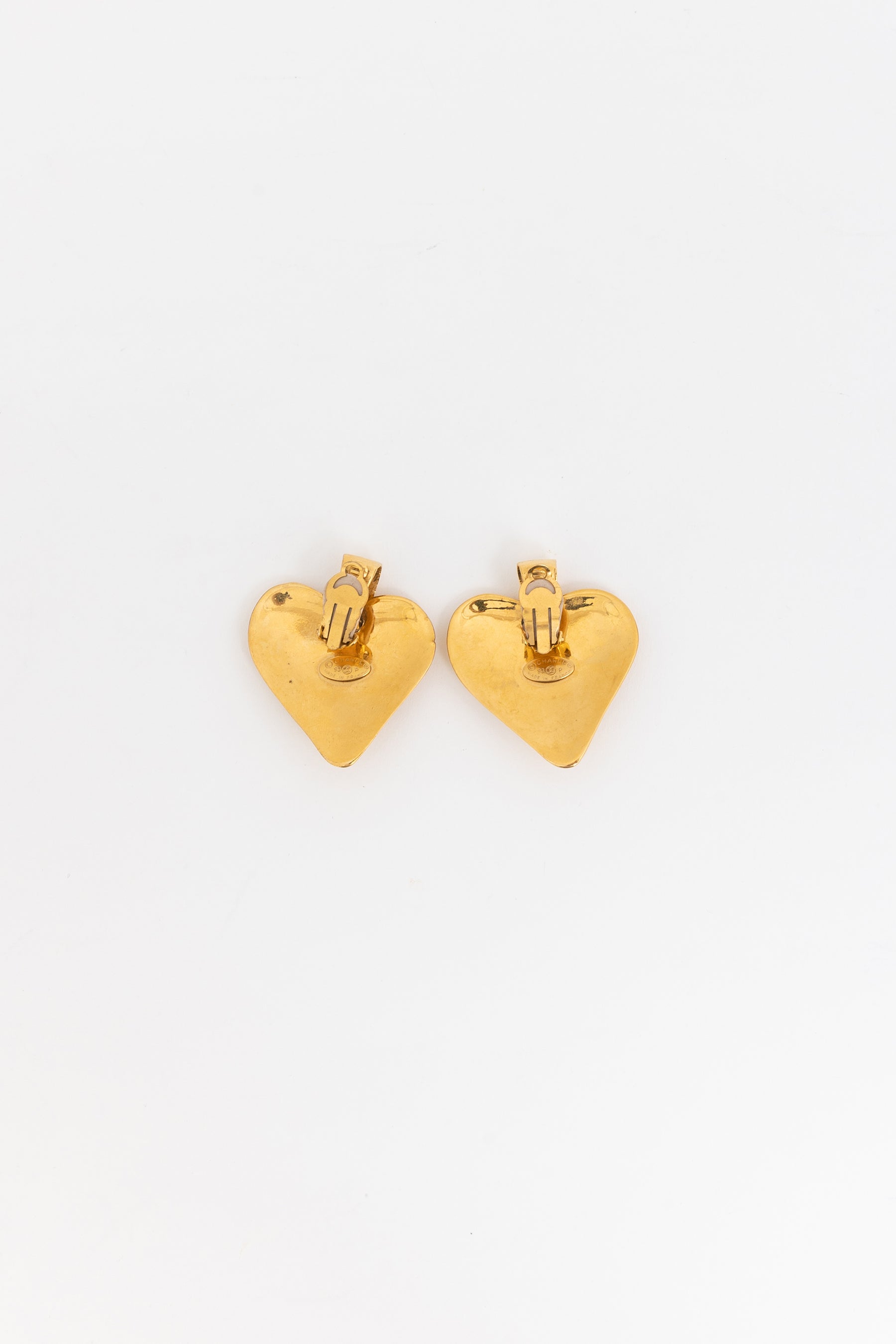 Vintage CC Heart Clip On Earrings