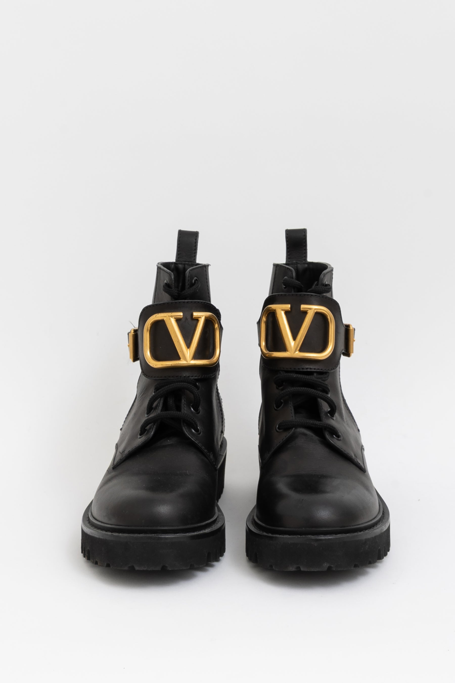 V Logo Lace Up Boots