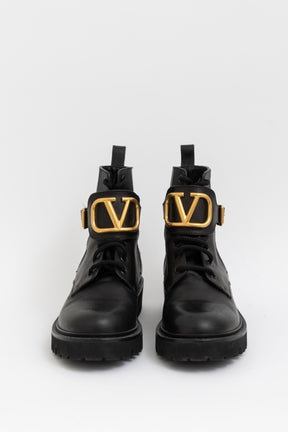 V Logo Lace Up Boots
