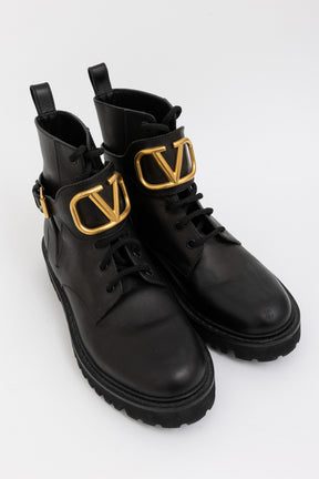 V Logo Lace Up Boots
