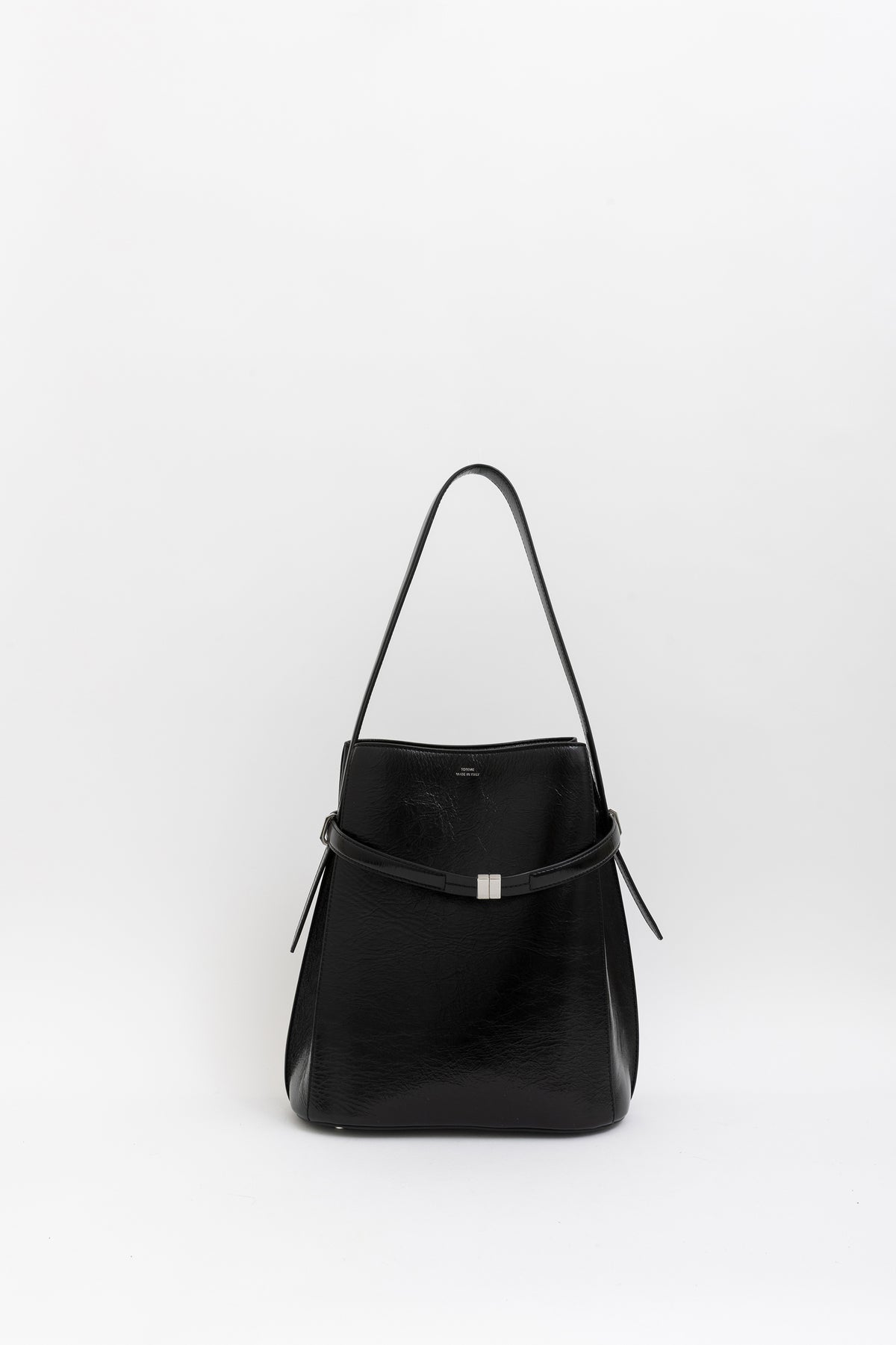 Belted Naplack Leather Bucket Bag