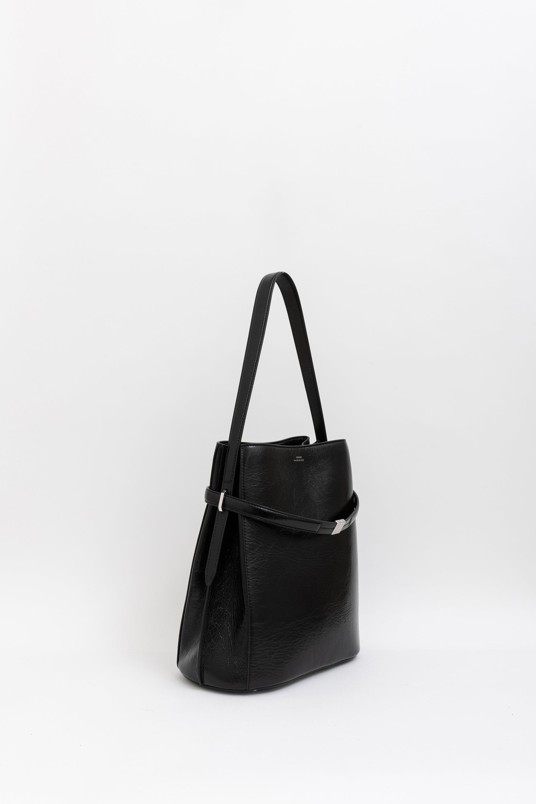 Belted Naplack Leather Bucket Bag
