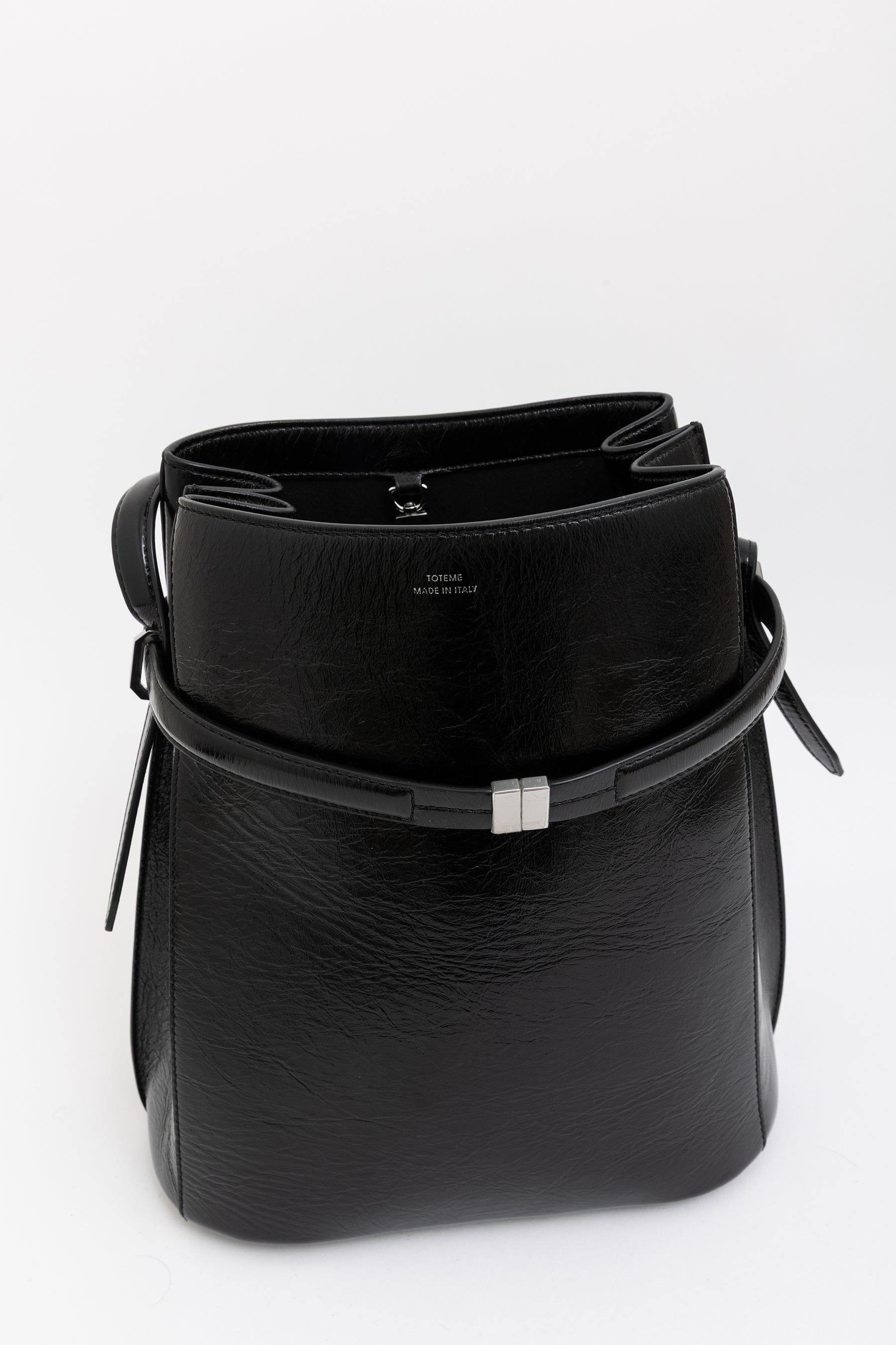 Belted Naplack Leather Bucket Bag