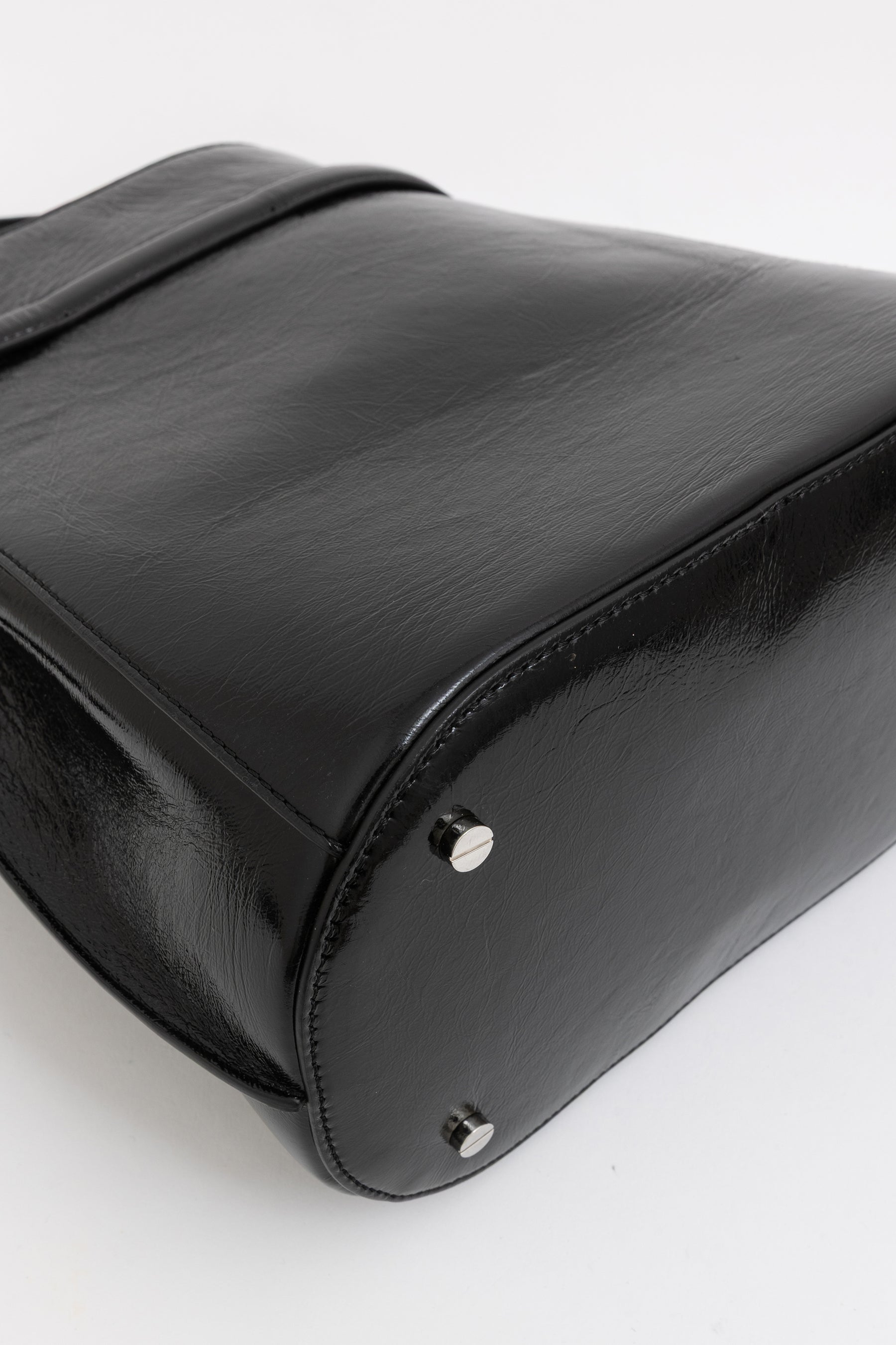 Belted Naplack Leather Bucket Bag