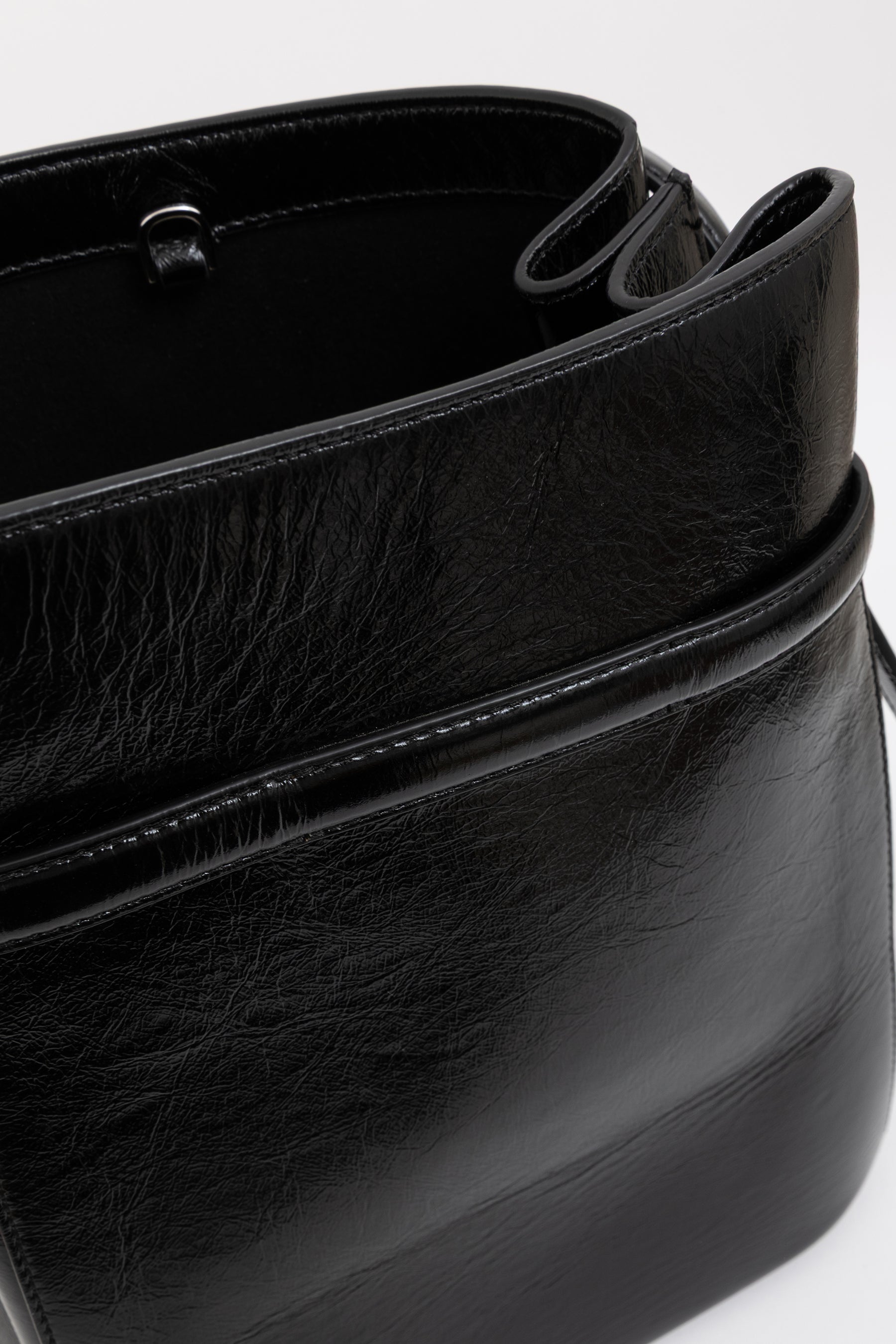 Belted Naplack Leather Bucket Bag