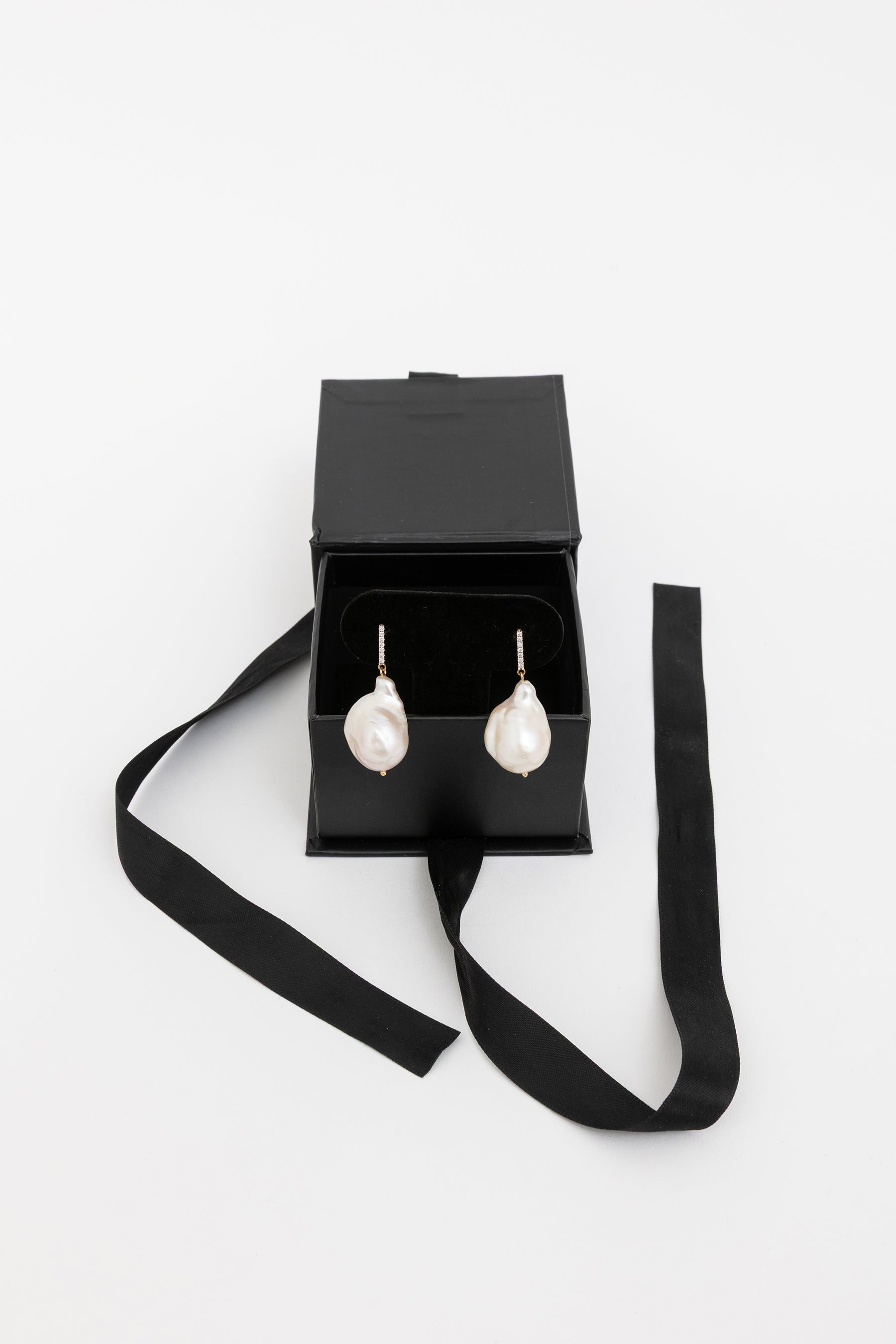 Diamond Bar Baroque Pearl Earrings