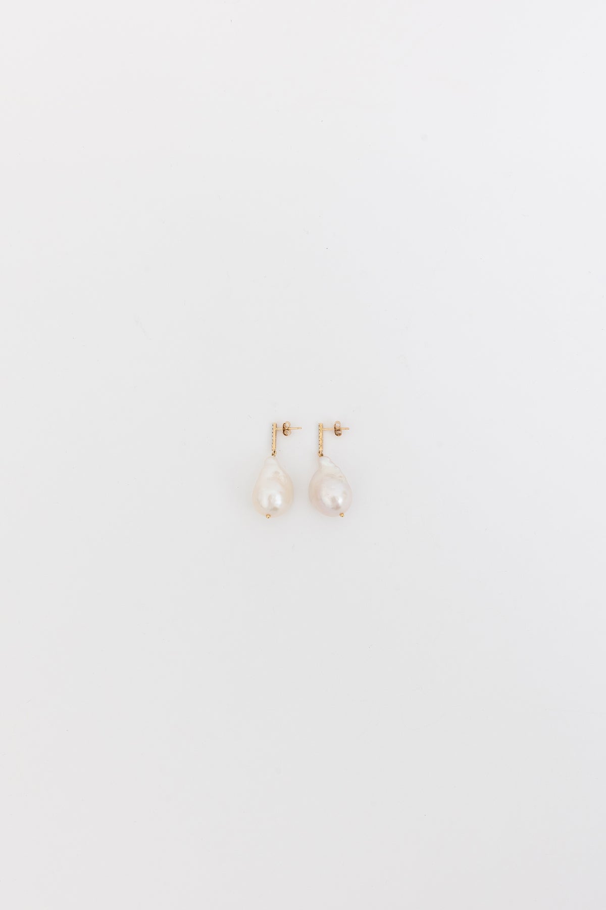 Diamond Bar Baroque Pearl Earrings