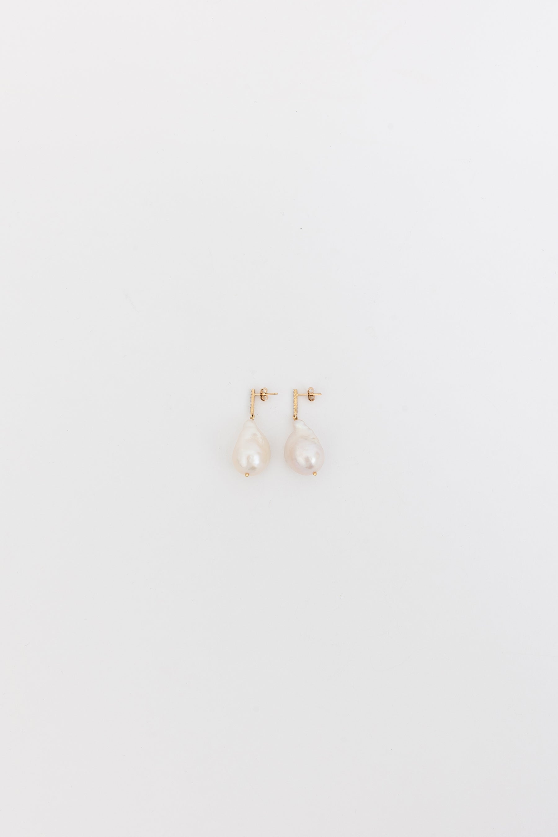 Diamond Bar Baroque Pearl Earrings
