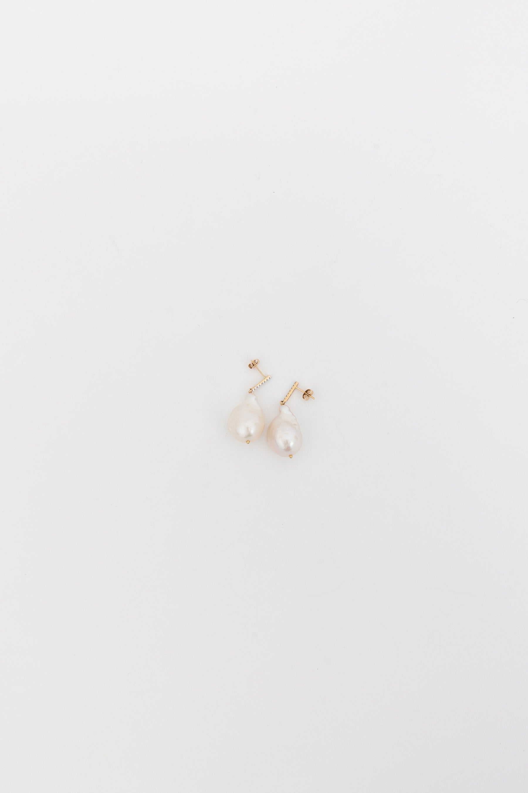 Diamond Bar Baroque Pearl Earrings