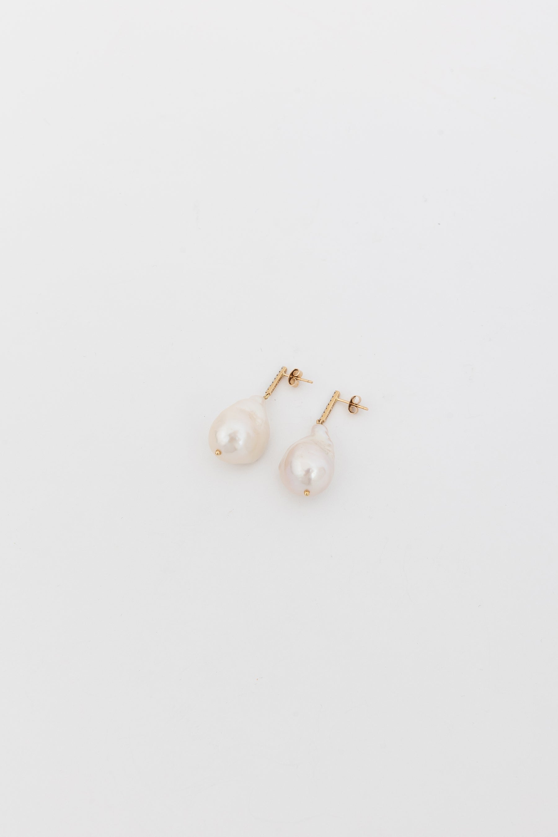 Diamond Bar Baroque Pearl Earrings