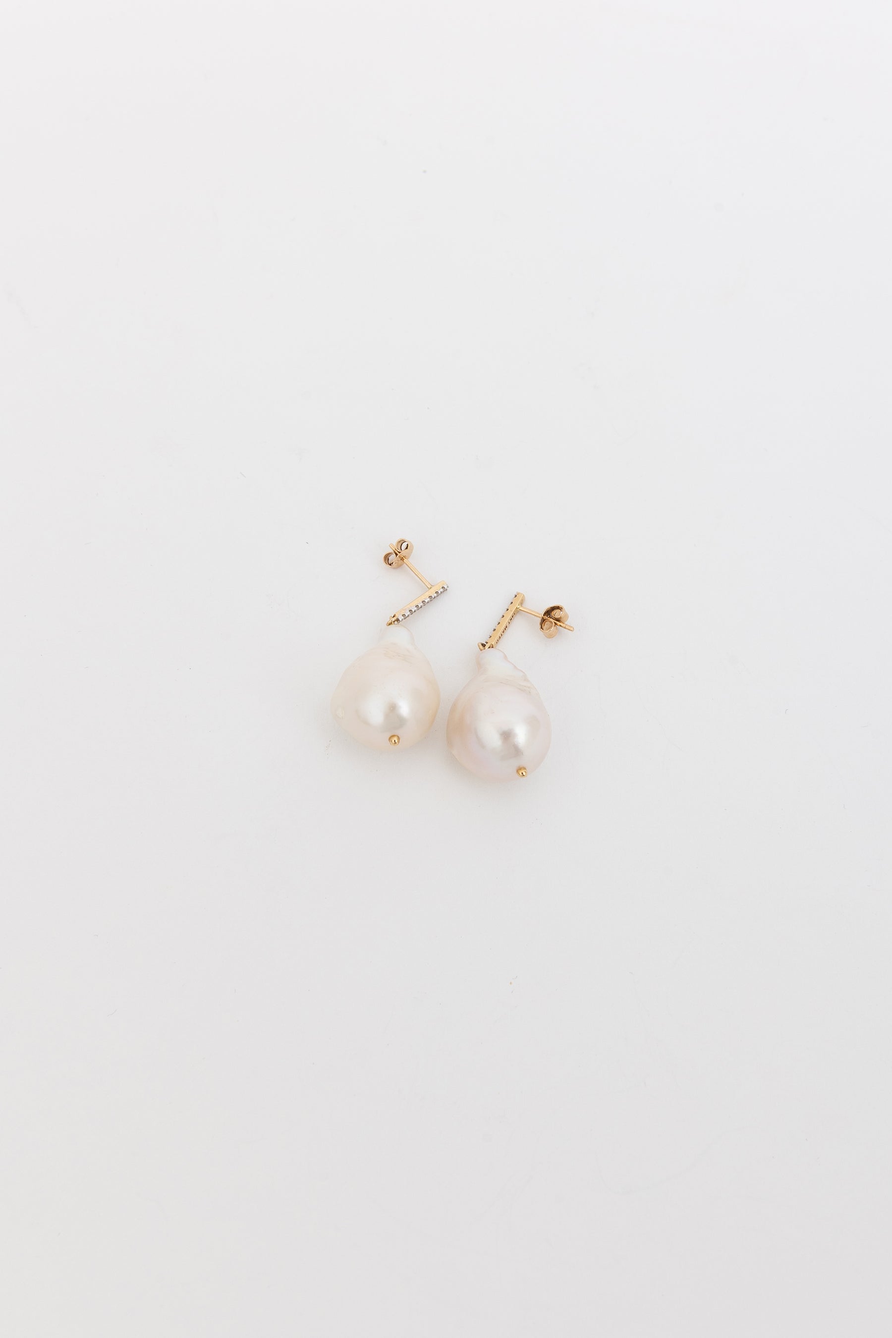 Diamond Bar Baroque Pearl Earrings