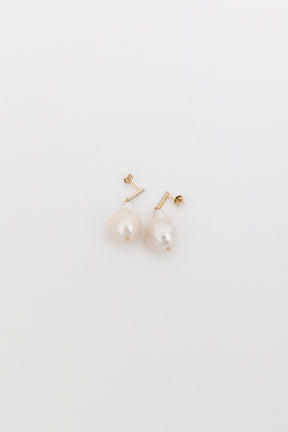 Diamond Bar Baroque Pearl Earrings