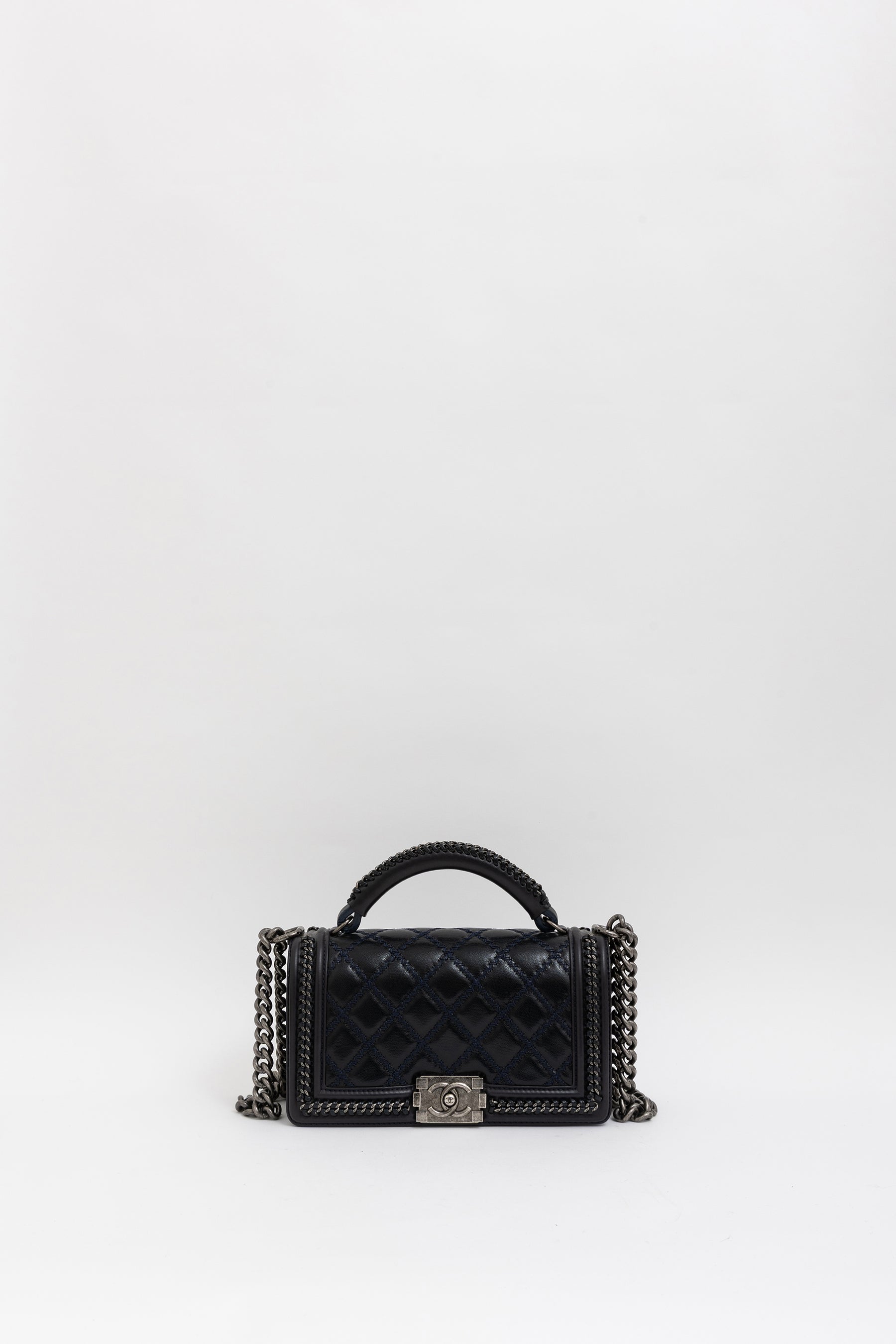 Boy Top Handle Chain Around Bag