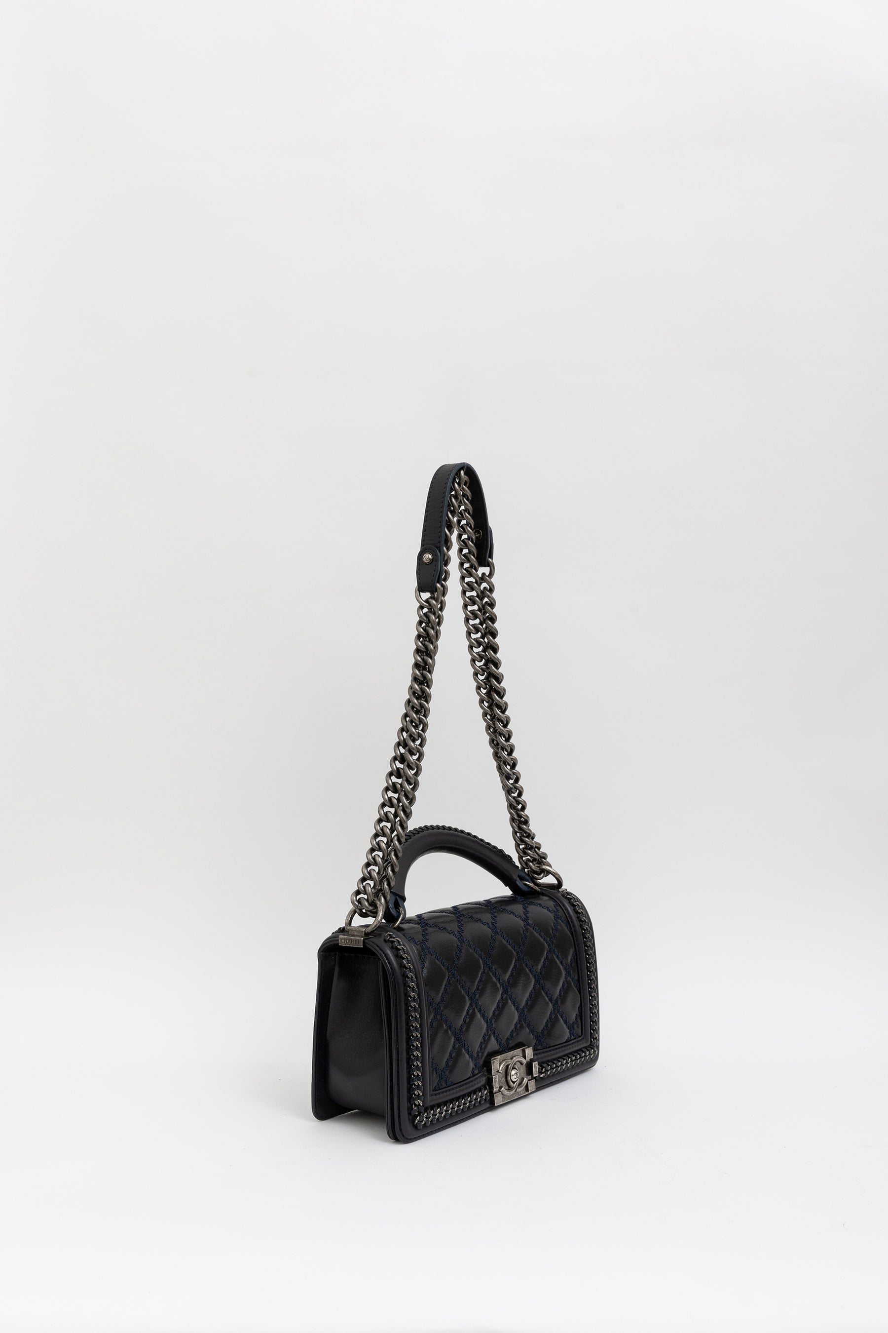 Boy Top Handle Chain Around Bag