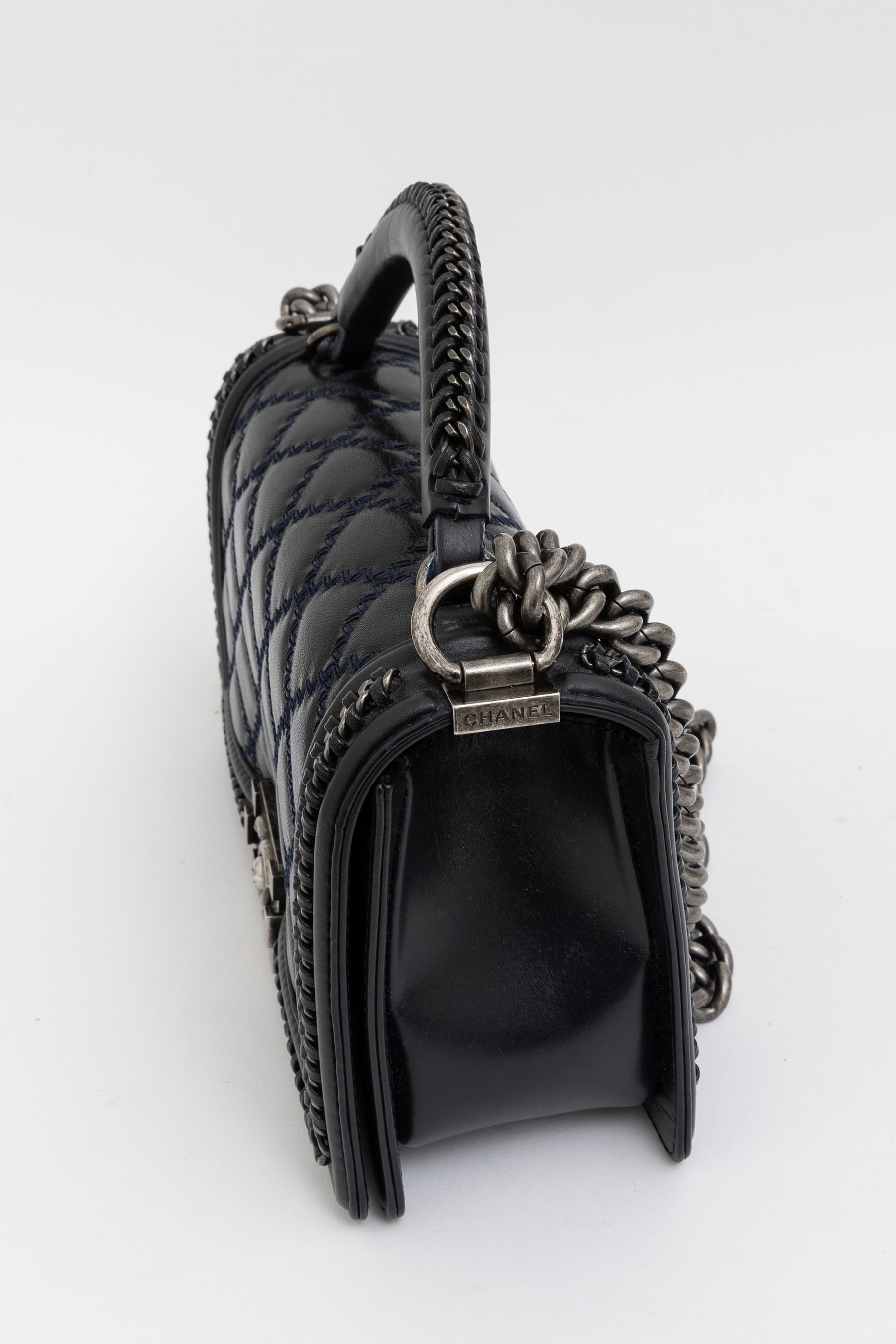 Boy Top Handle Chain Around Bag