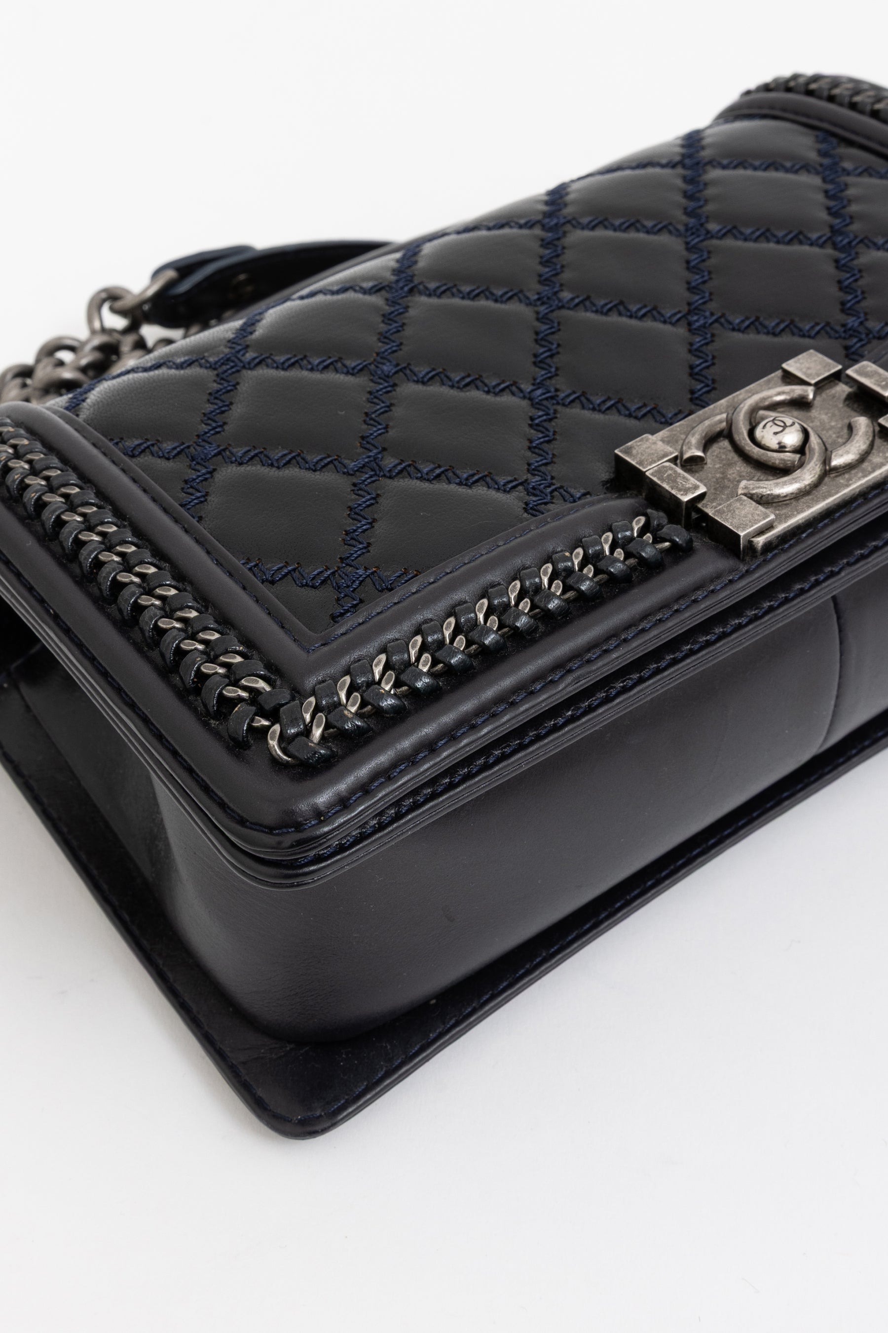Boy Top Handle Chain Around Bag