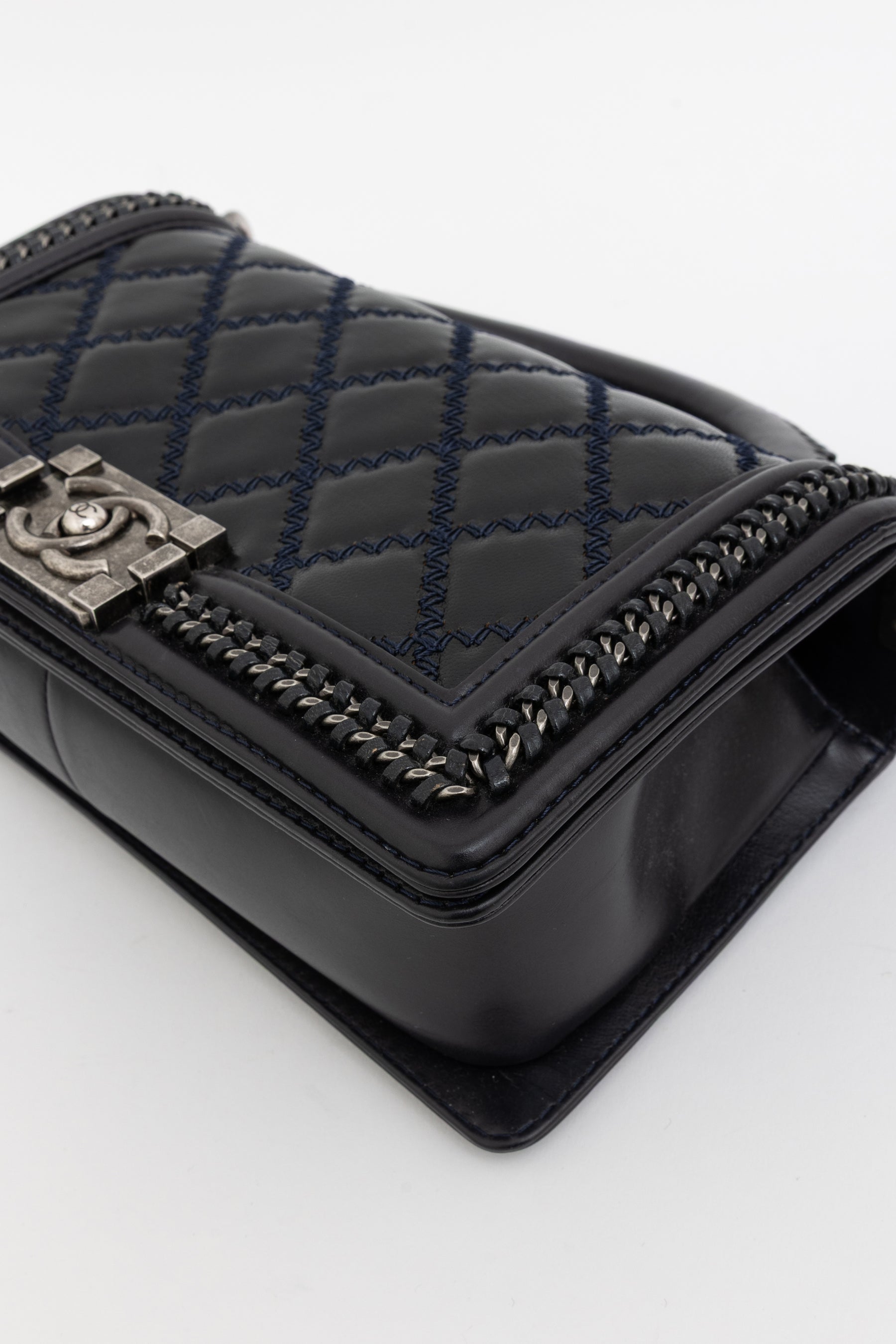 Boy Top Handle Chain Around Bag