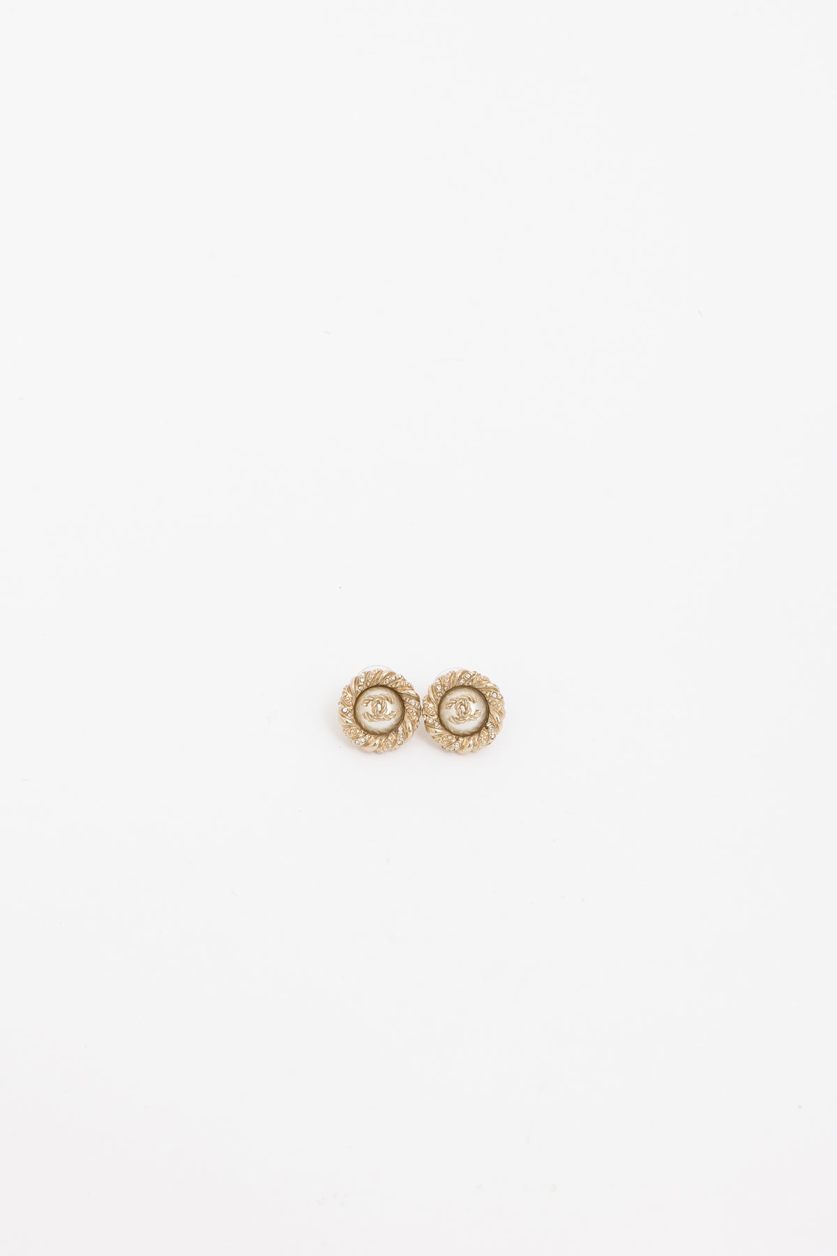 Crystal CC Pearl Button Earrings