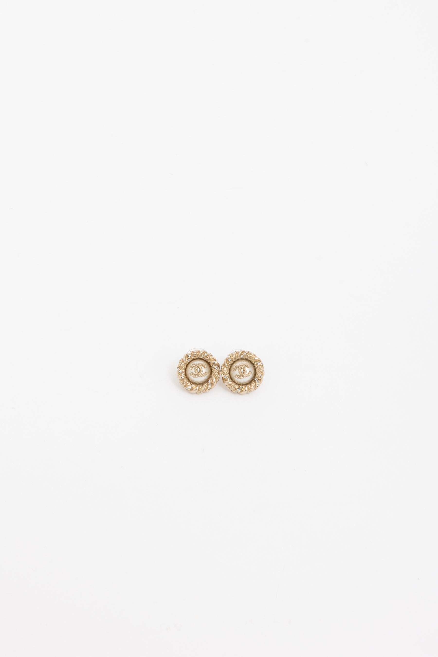 Crystal CC Pearl Button Earrings