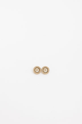 Crystal CC Pearl Button Earrings
