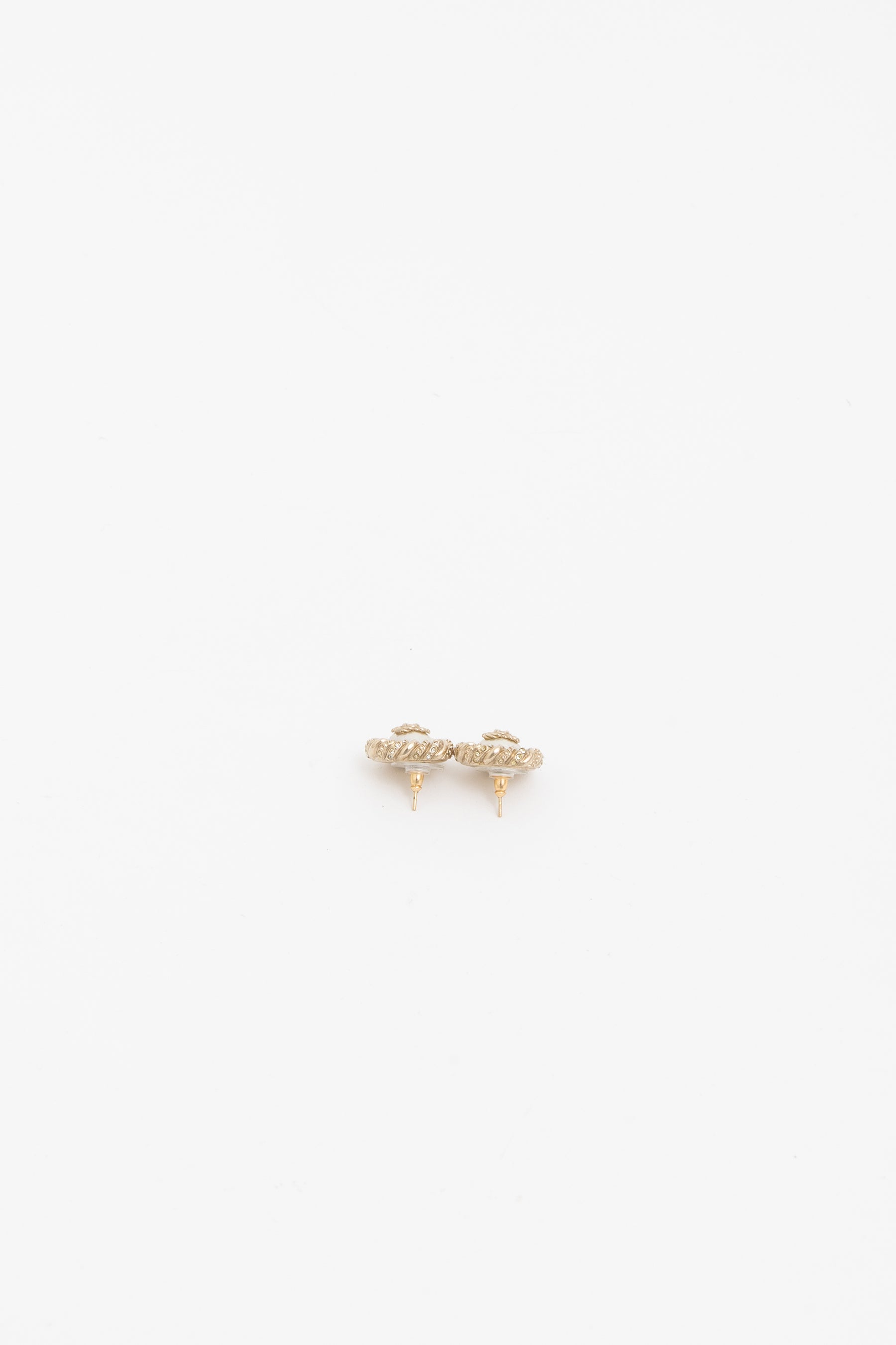 Crystal CC Pearl Button Earrings