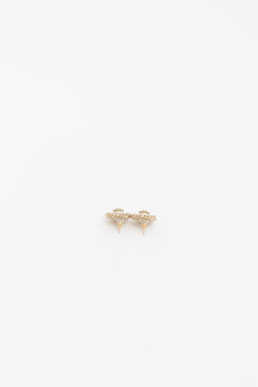 Crystal CC Pearl Button Earrings