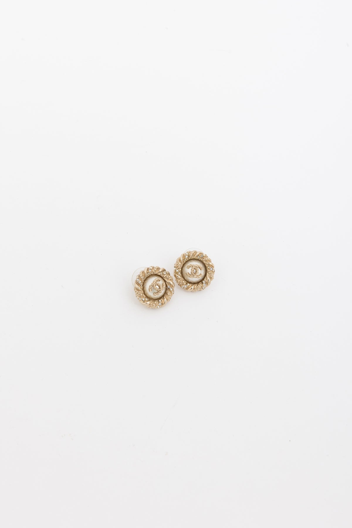 Crystal CC Pearl Button Earrings